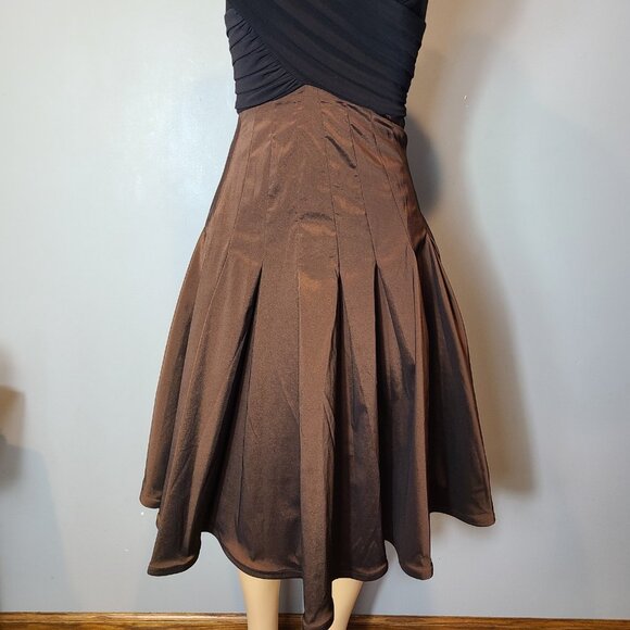 Cache Vintage Y2K Black Brown Taffeta Fit Flare Midi Dress Retro Holiday 1920s - Picture 11 of 11